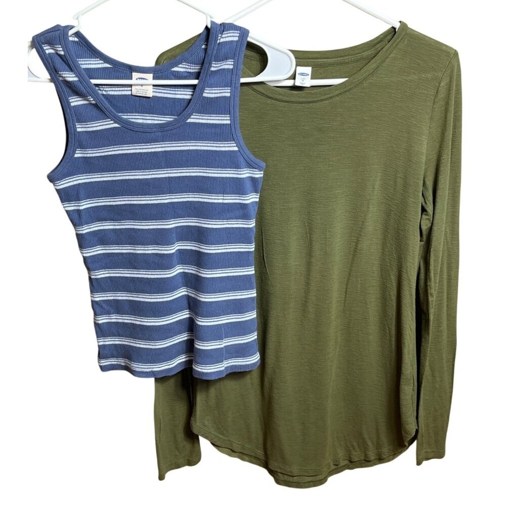 Old Navy 2 Tops Bundle Green Blue Knit Lounge Casual Basic Womens M